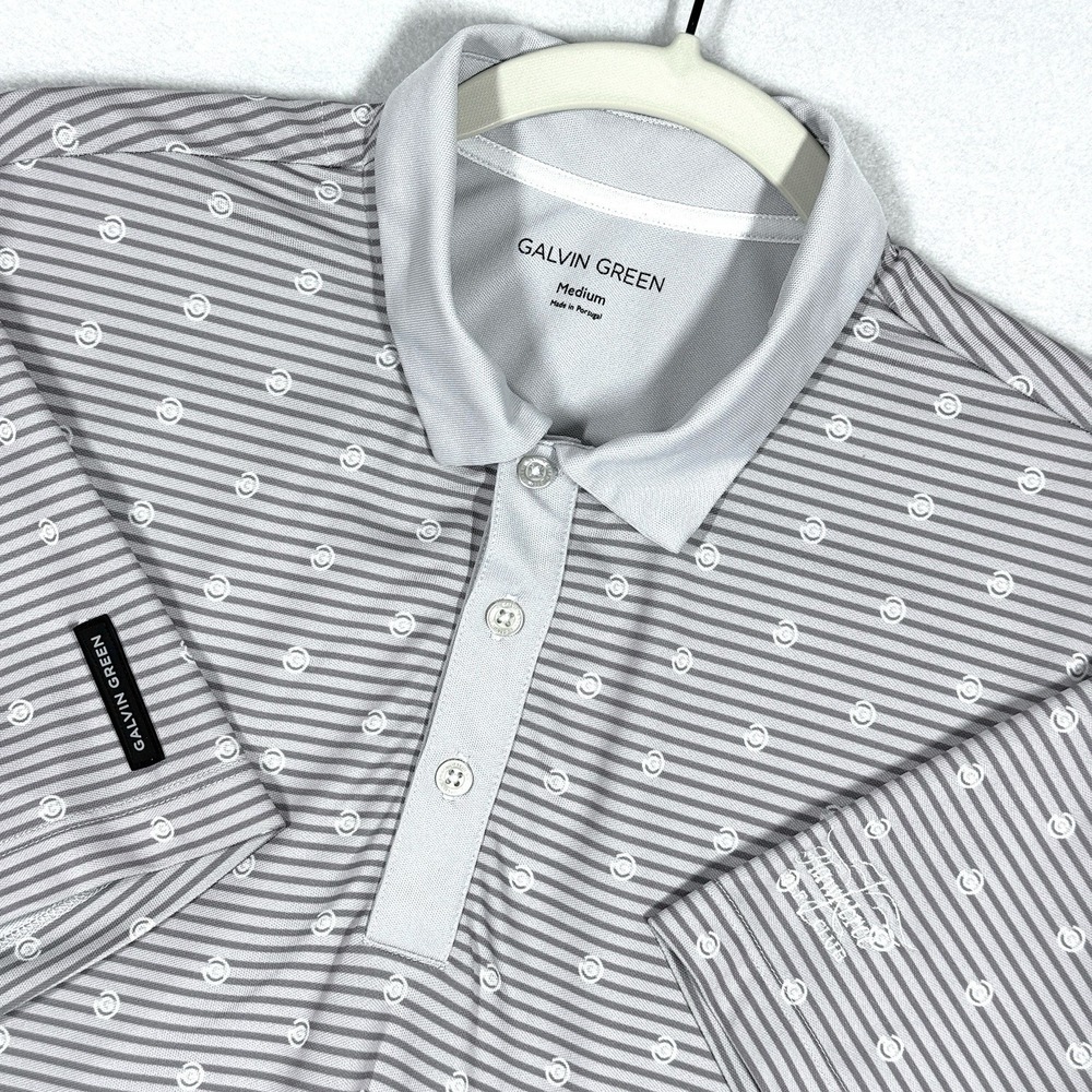 Galvin Green Polo Shirt Men Medium Monty Striped Double G Print Performance Logo